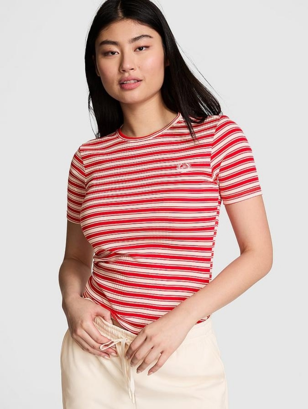 NwT PINK by VS Multi Rib Tee - red